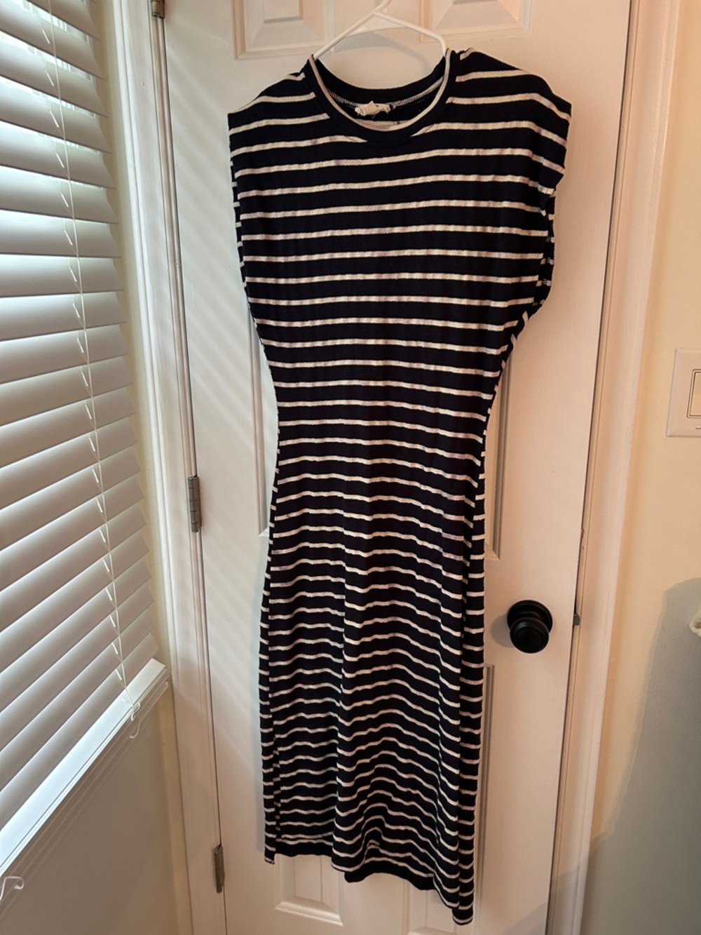 entro Black and White Striped Midi Dress